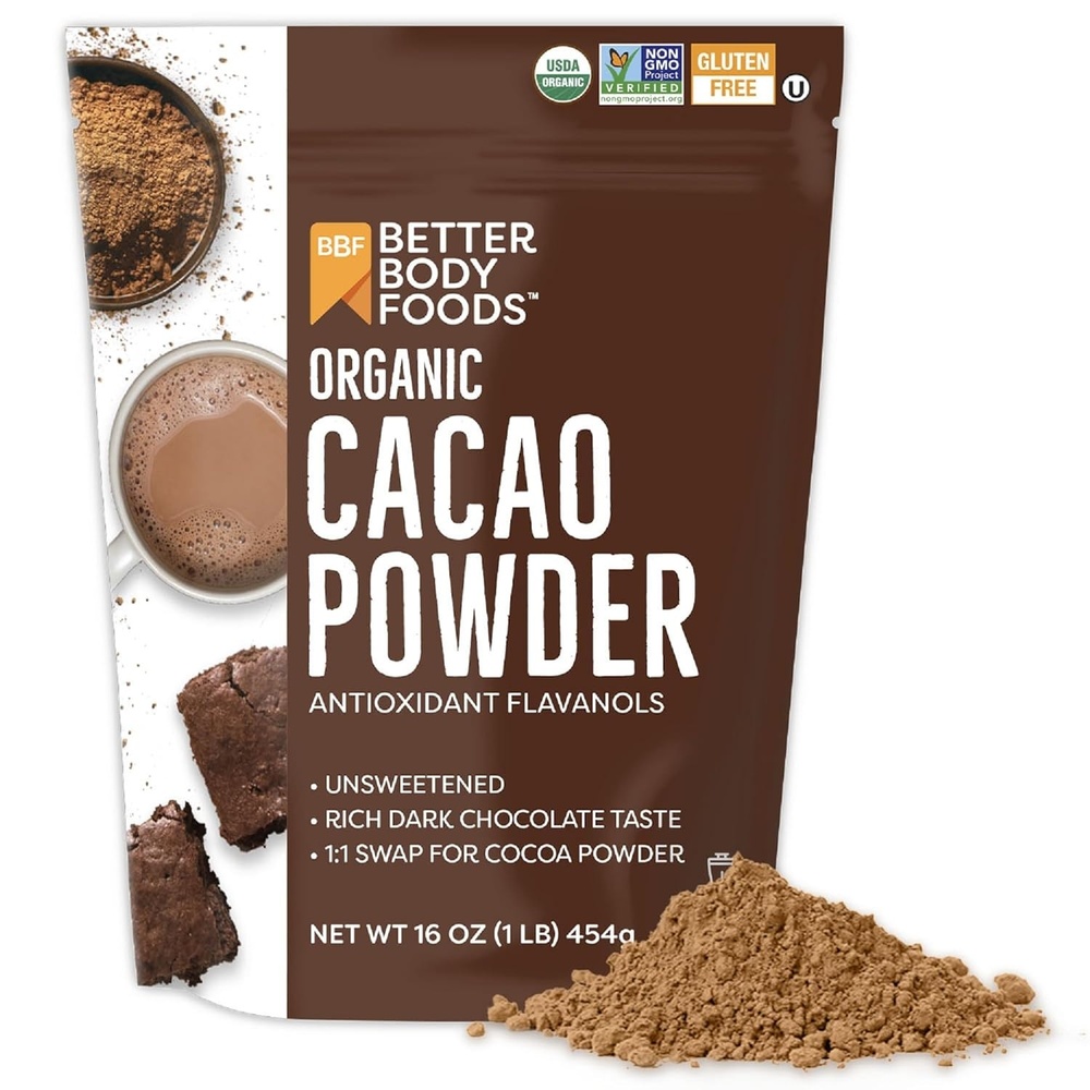 image:imageBetterBody Foods Organic Cacao Powder Rich Chocolate Flavor NonGMO GlutenFree Cocoa 16 ounce 1 lb bag16 Ounce Pack of 1
