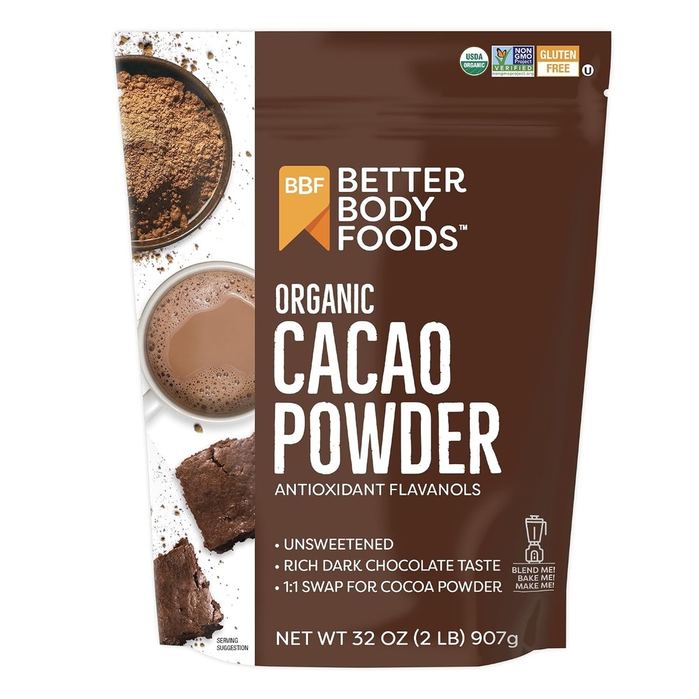 image:imageBetterBody Foods Organic Cacao Powder Rich Chocolate Flavor NonGMO GlutenFree Cocoa 16 ounce 1 lb bag32 Ounce Pack of 1