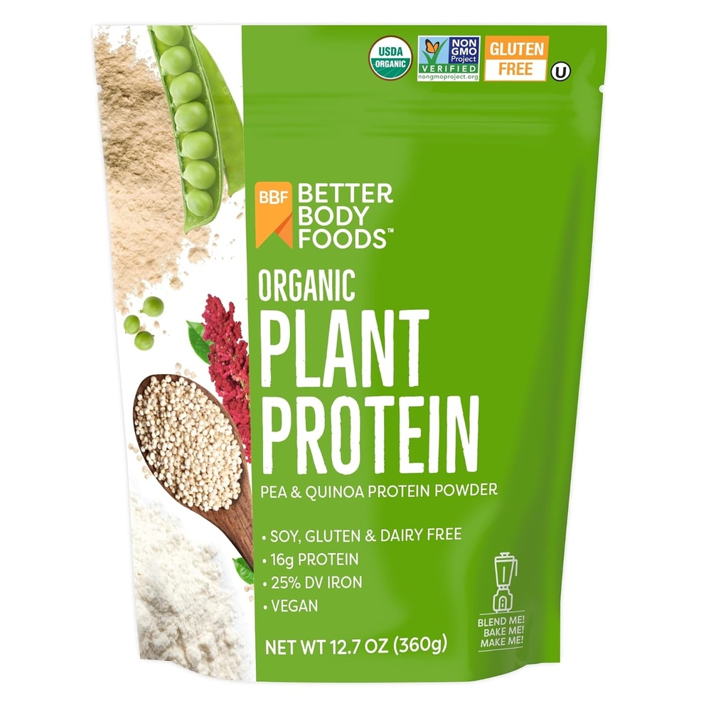 image:imageBetterBody Foods Organic Plant Based Protein Powder 16g of Protein 24 DV Vegan Low Net Carbs Gluten Free Dairy Free No Sugar Added Soy Free NonGMO 127 Ounces