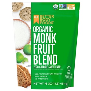 BetterBody Foods Monk Fruit Sweetener Blend, Raw Cane Sugar Substitute, Zero Calorie, Keto Diet Friendly, Zero Net Carbs, Zero Glycemic, Baking, Extract, Sugar Replacement, 1lb, 16 oz(Organic Monk Fruit Sweetener Blend)
