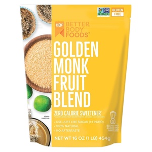 BetterBody Foods Monk Fruit Sweetener Blend, Raw Cane Sugar Substitute, Zero Calorie, Keto Diet Friendly, Zero Net Carbs, Zero Glycemic, Baking, Extract, Sugar Replacement, 1lb, 16 oz(Golden Monk Fruit Sweetener Blend)